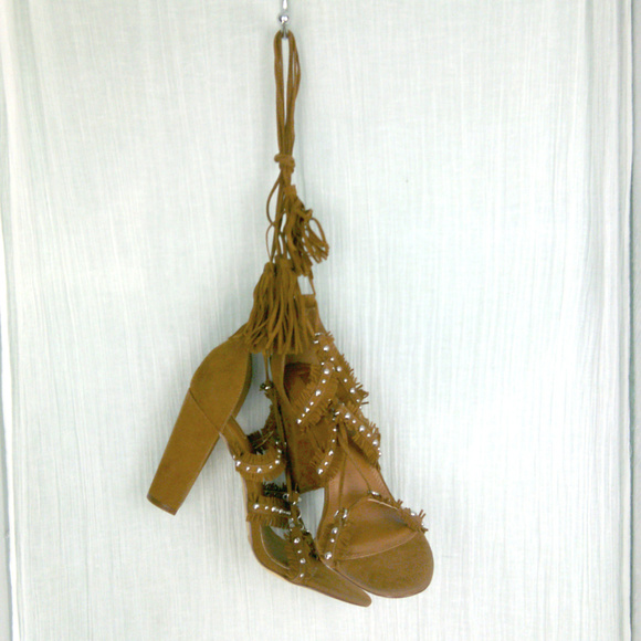 Faux Suede Fringed Chunky Heels - Picture 2 of 7